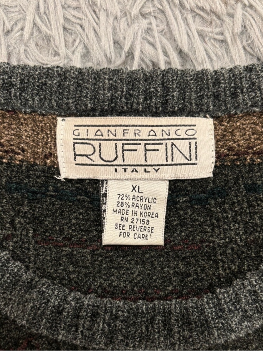 Vintage Gianfranco Ruffini Italy Sweater Men Size XL Brown Grandpa Abstract Y2K - Picture 4 of 6